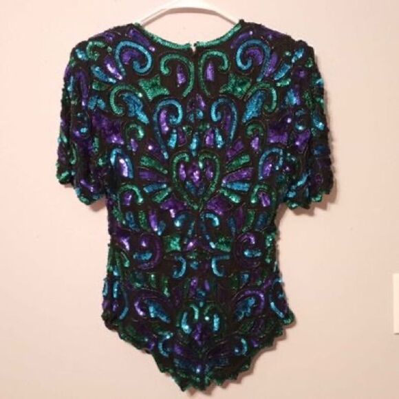 Mother of the Bride Top Sequin Silk Blouse Vintage Glitz Party Blouse Small - Picture 1 of 2